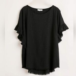 Umgee Women's Ruffle Sleeve Frayed Hem Top Size XL